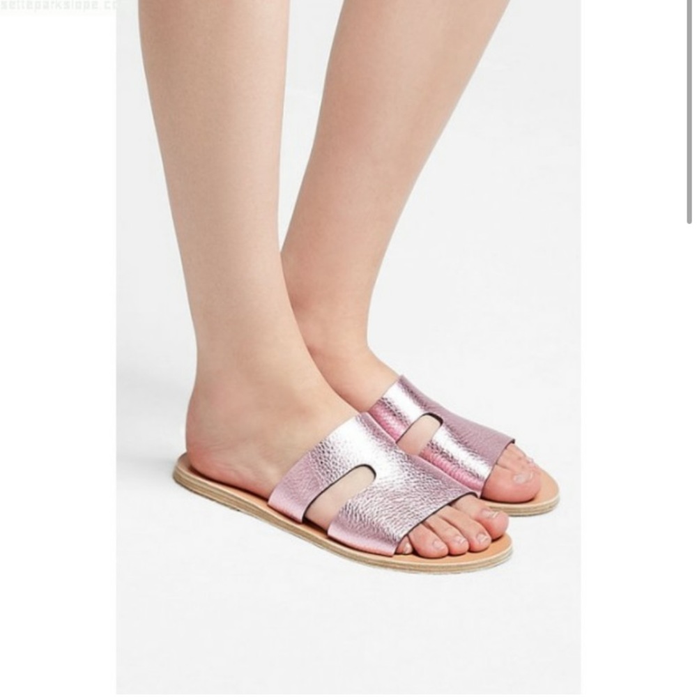 Ancient Greek Sandals Metallic Rose Pink Slide Sandals